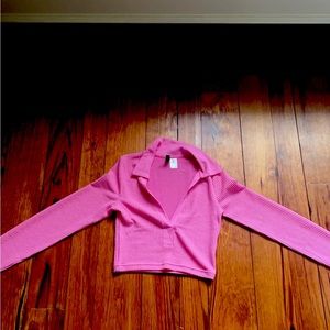 DIVIDED- Pink Collared Crop Top